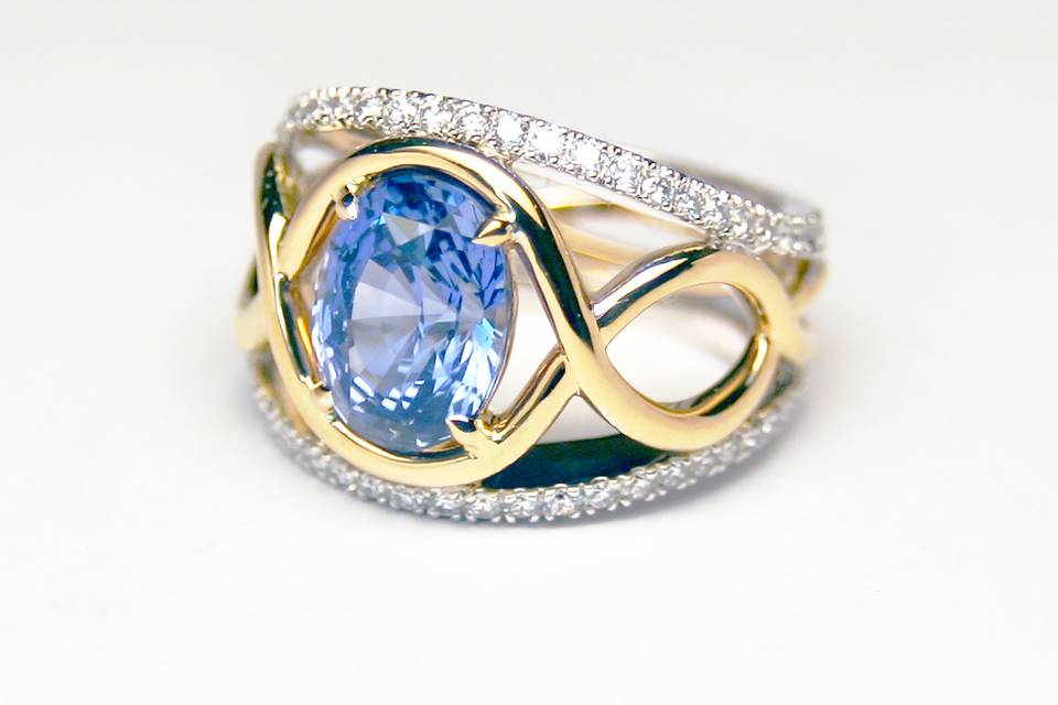 Bague bicolore saphir bleu
