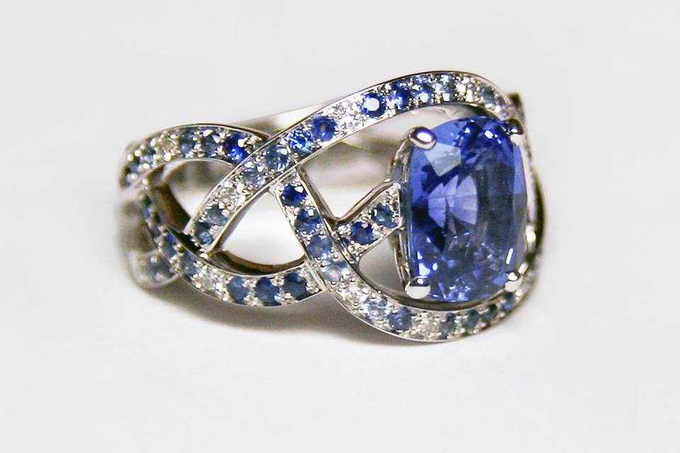 Bague 3 bandes saphir