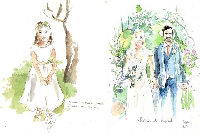 Les Mariés à l'aquarelle