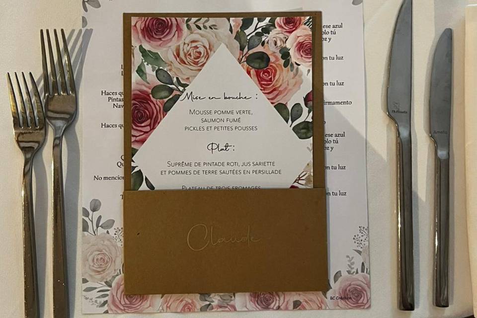 Menu & porte nom pour mariage