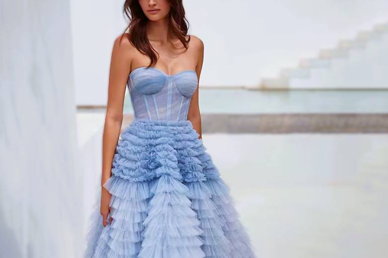 Elegant Blue Tiered Gown