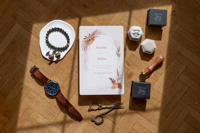 Faire part, bijoux du marié