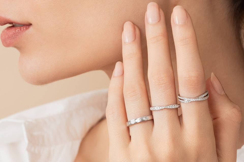 Alliances or blanc et diamants