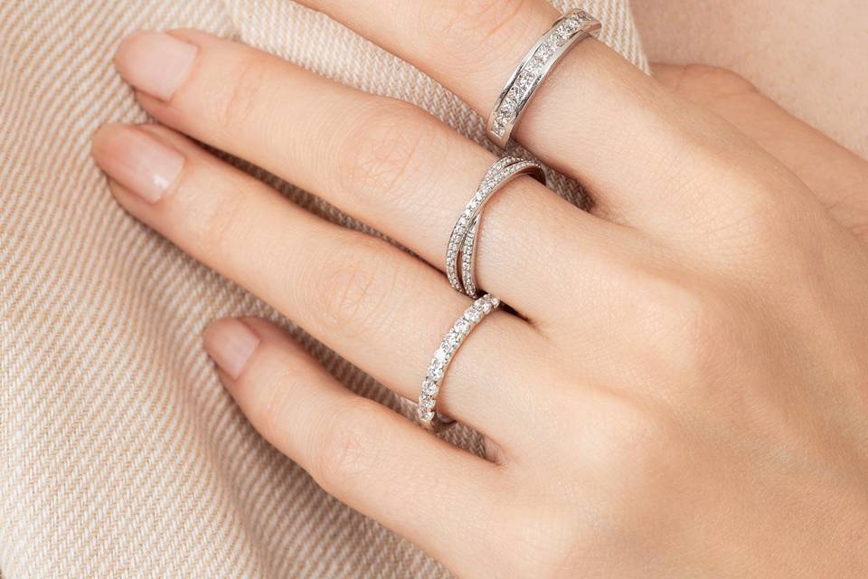 Alliances or blanc et diamants