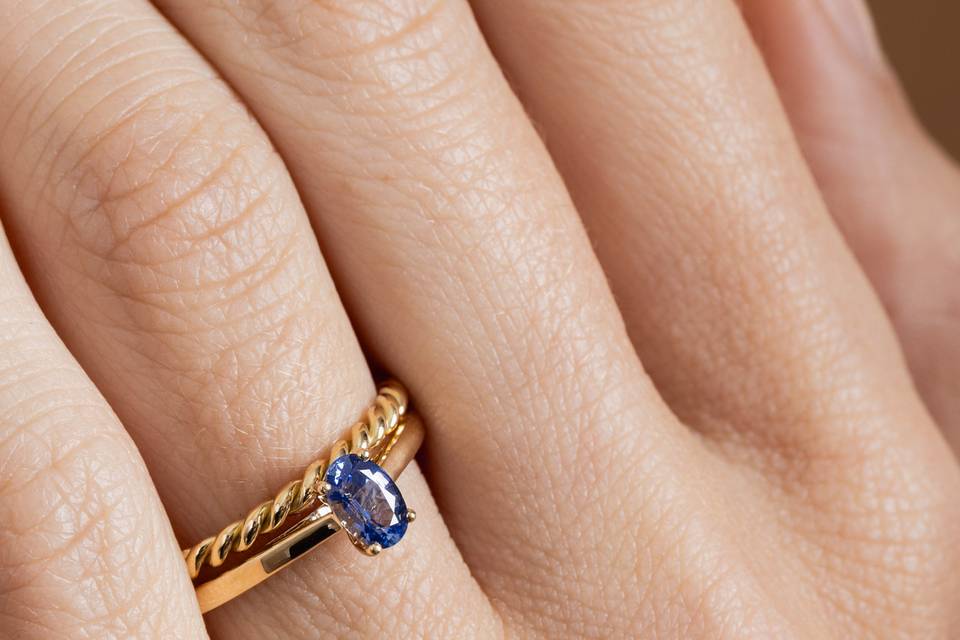 Bague saphir & alliance or 18k