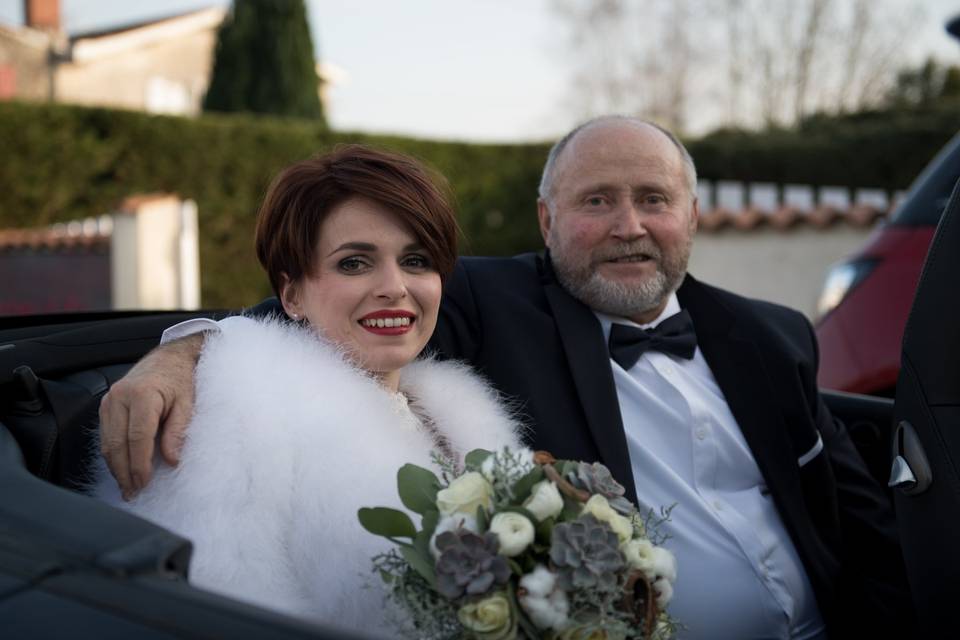 Père et fille mariage d'hiver