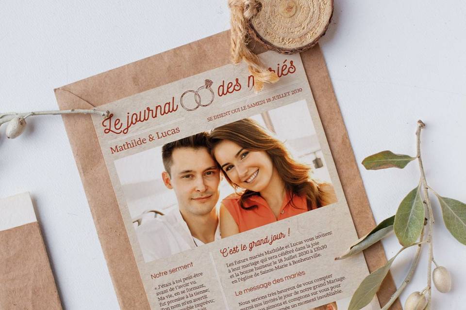 Faire-part mariage journal