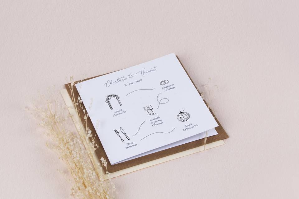 Faire-part mariage minimaliste