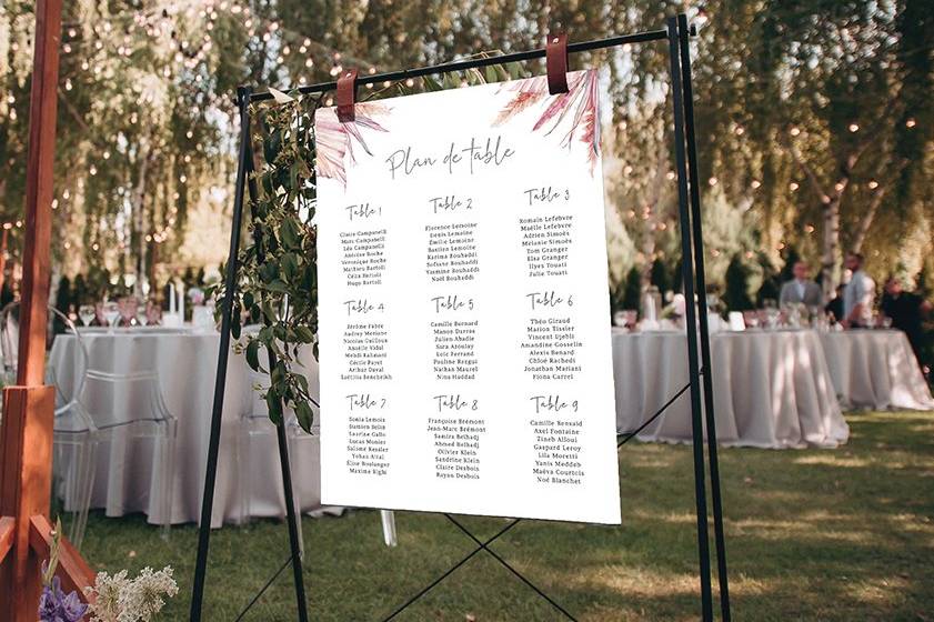 Plan de table mariage bohème