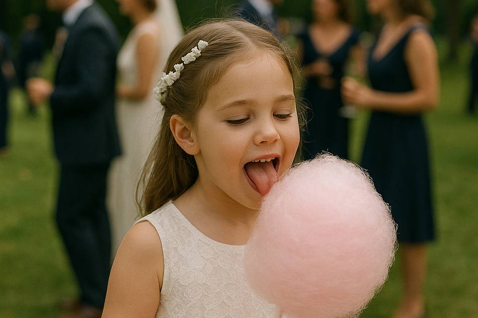 Petite fille avec barbe à papa