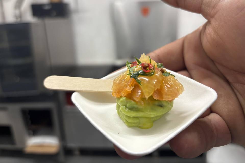 Mousse avocat, truite et agrum
