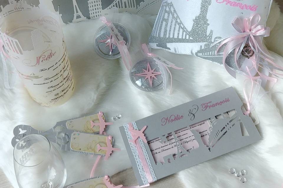 Mariage voyage gris et rose