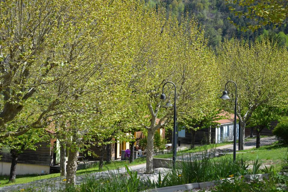 Vue de la salle sur les chalets