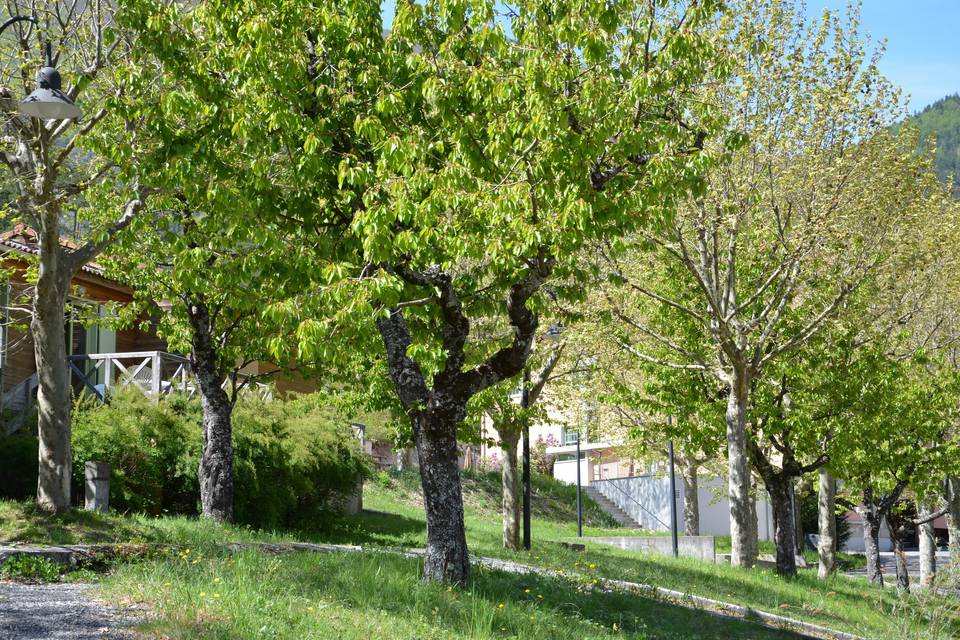 Vue des chalets vers la salle