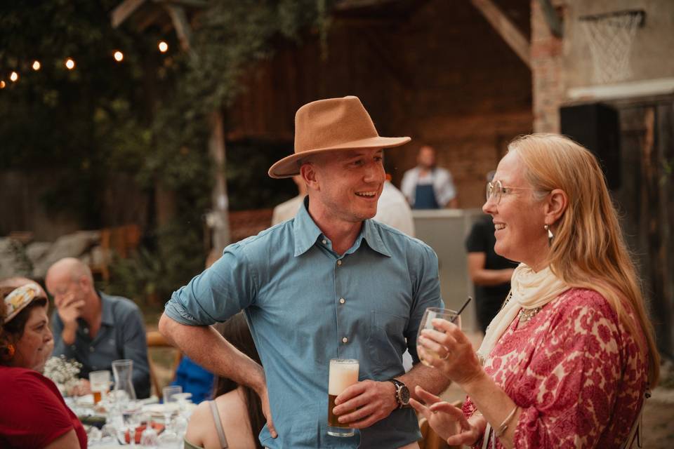 Chatting with guests at Weddin