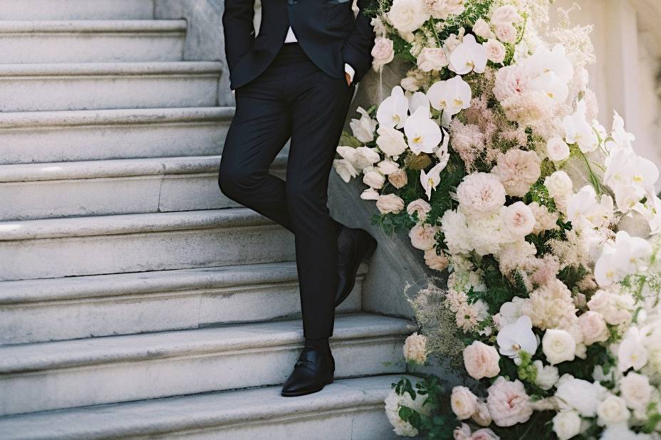 Escalier orné de fleurs