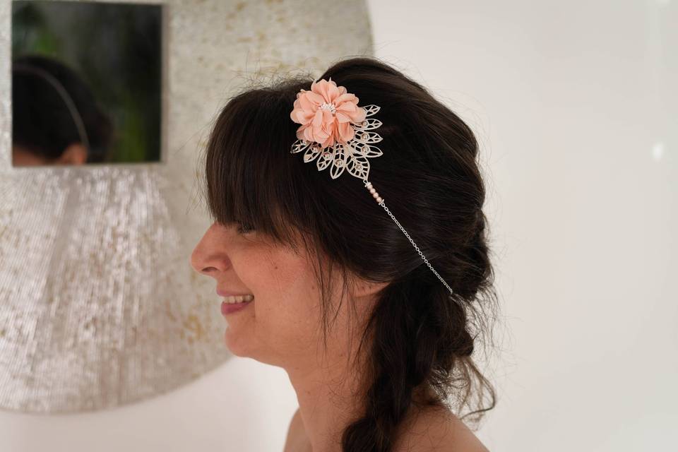 Headband cérémonie rose poudré