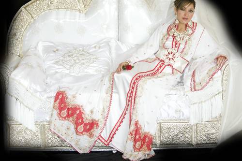 Takchita haute couture sari blanc et rouge