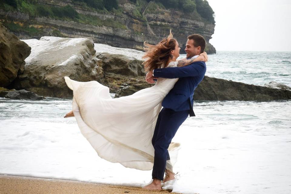 Couple trash the dress