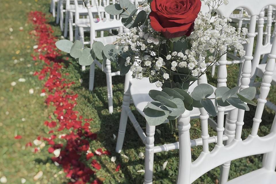 Bouts de chaises roses rouges