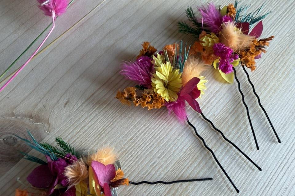 Pics chignon fleurs séchées