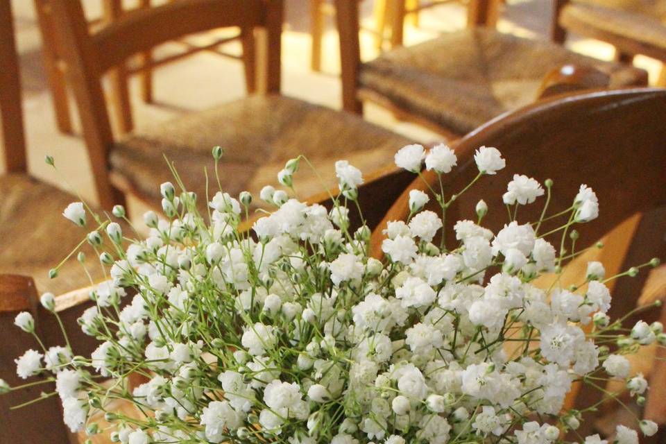 Banc d'église tulle + gypsophile