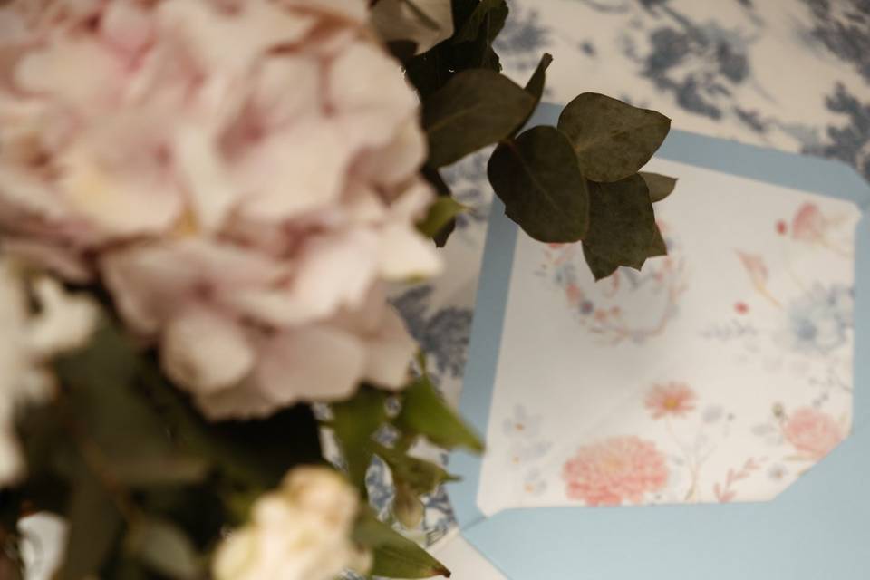 Faire-part mariage rose & bleu