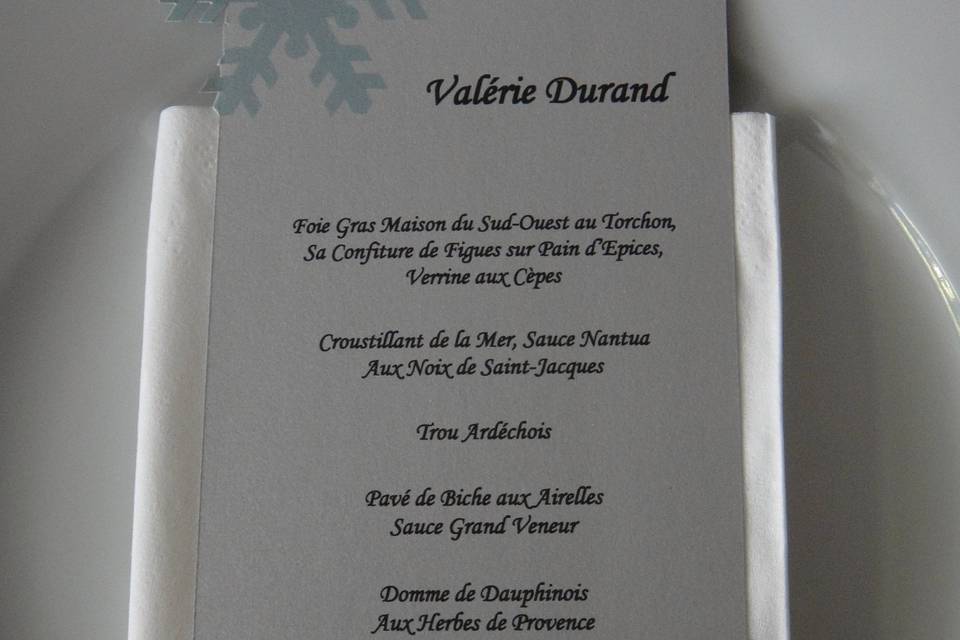 Menu Mariage hiver