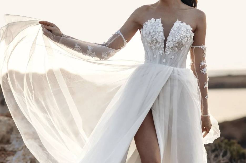 Robe de mariée fluide dentelle