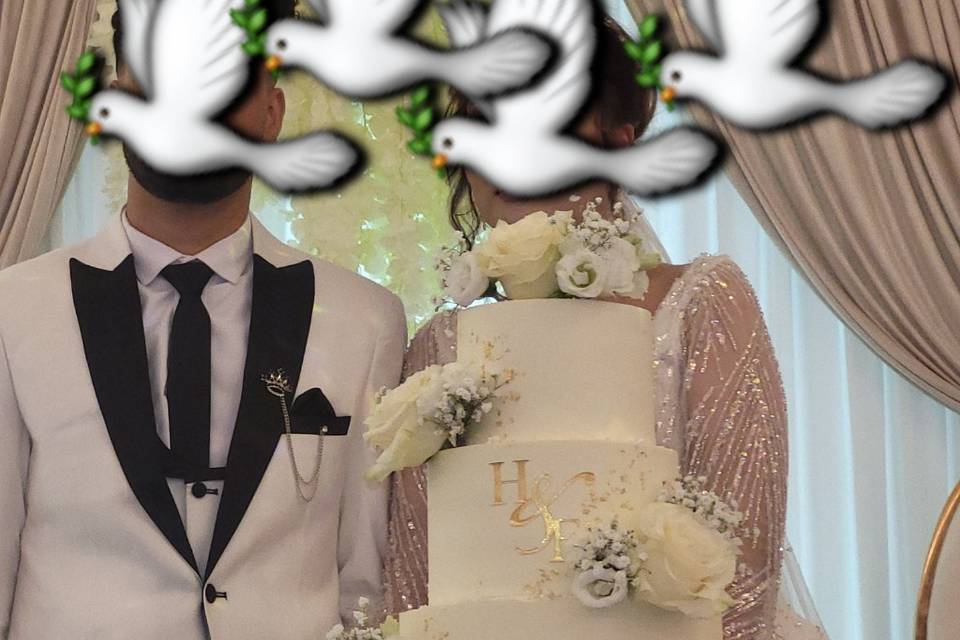 Weeding cake blanc avec roses