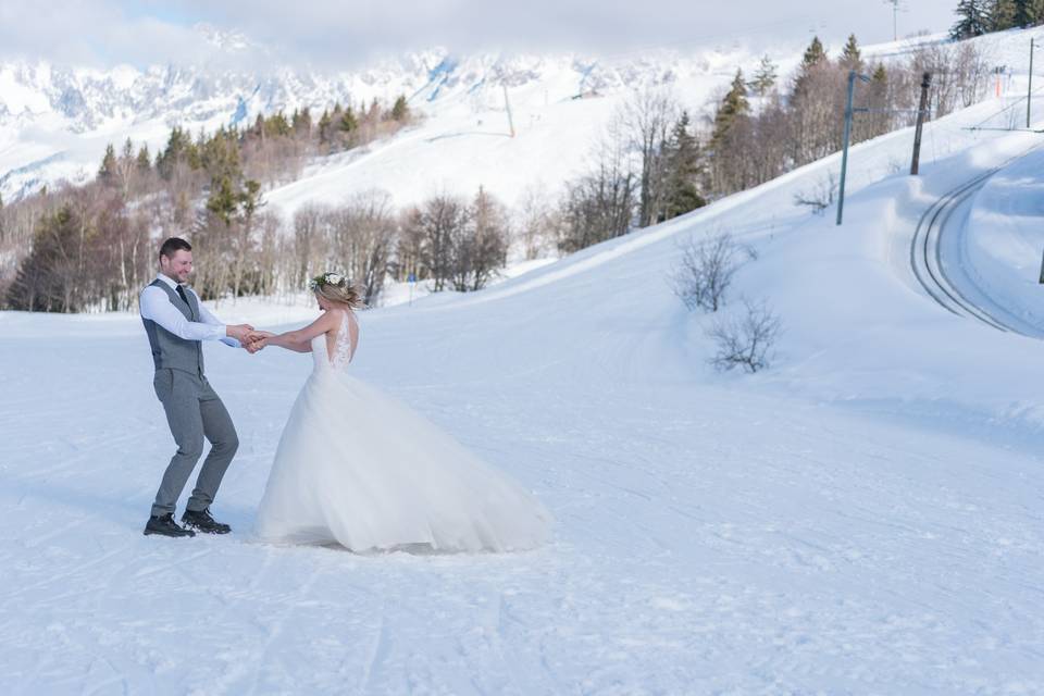 Photo couple au pied Mt Blanc