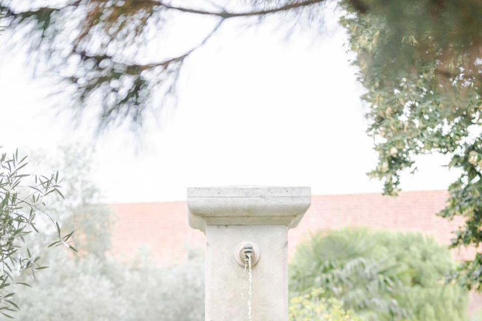 Bouquets devant fontaine