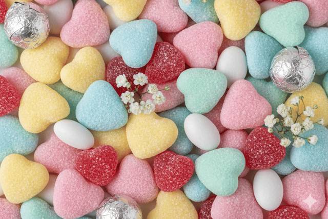 Mélange de bonbons cœurs