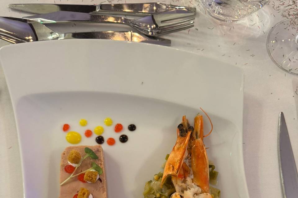 Entrée Foies gras et Gambas