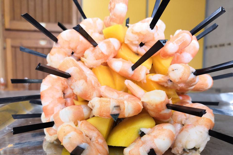 Brochette crevettes mangue