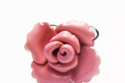 Bague cuir fleur rose
