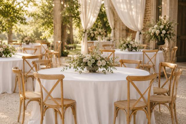 Table ronde et nappe longue