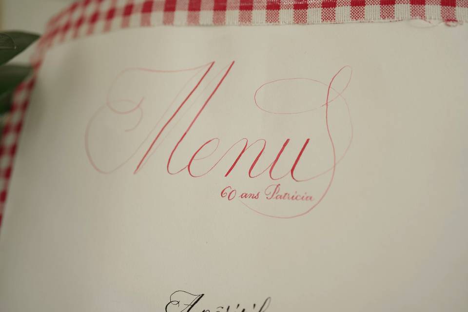 Menu calligraphié A3
