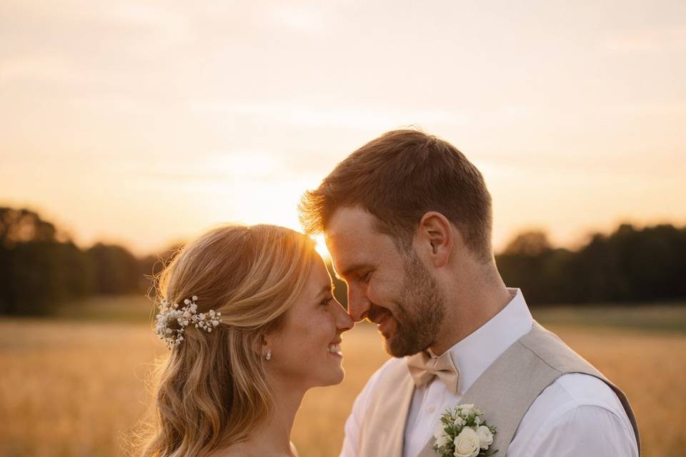 Couple en lumière dorée