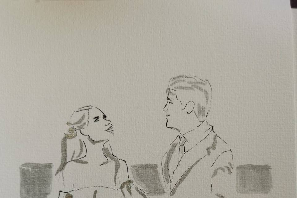 Couple à l'encre argentée