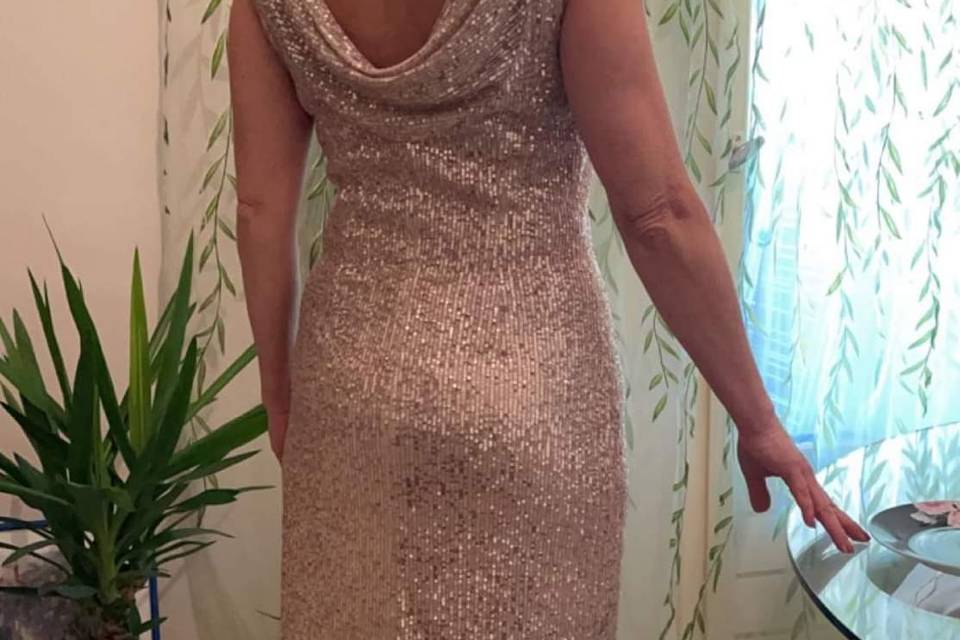 Robe de cocktail, nude, argent