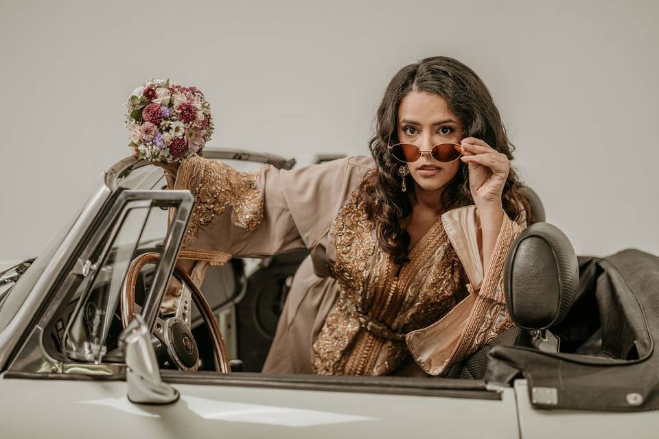Old car and flowers