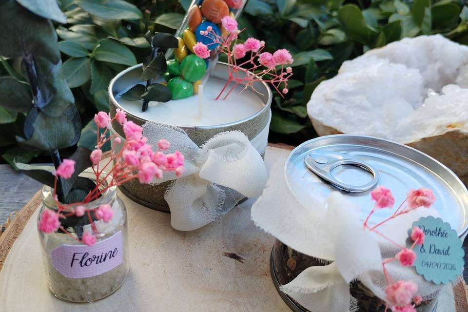 Boîte à thé et bougie dragés