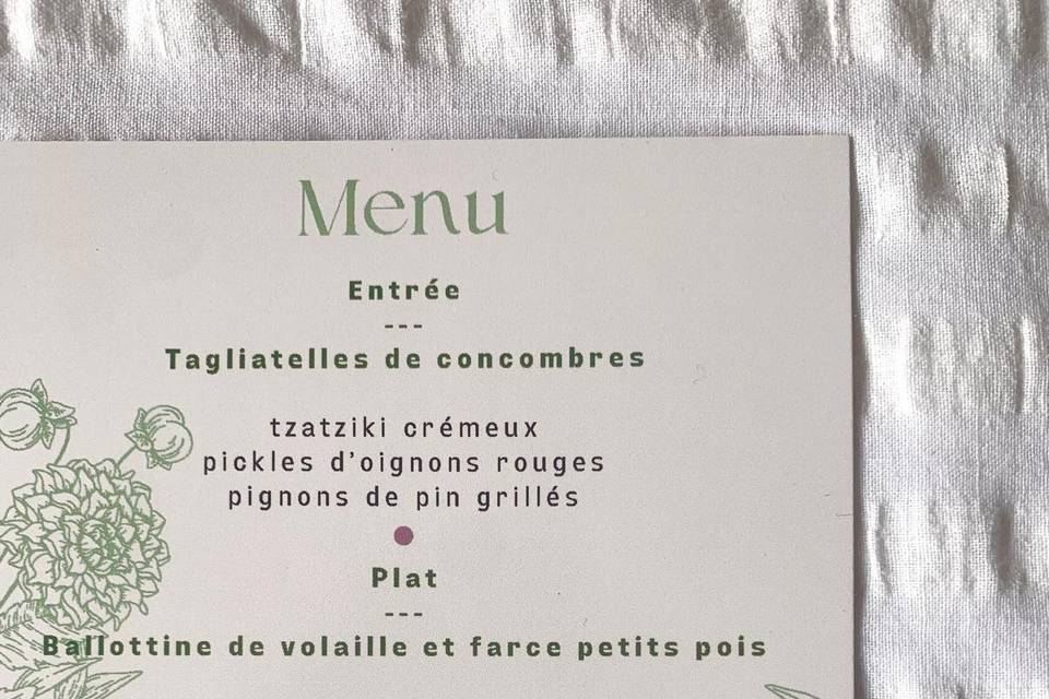 Menu service à l'assiette