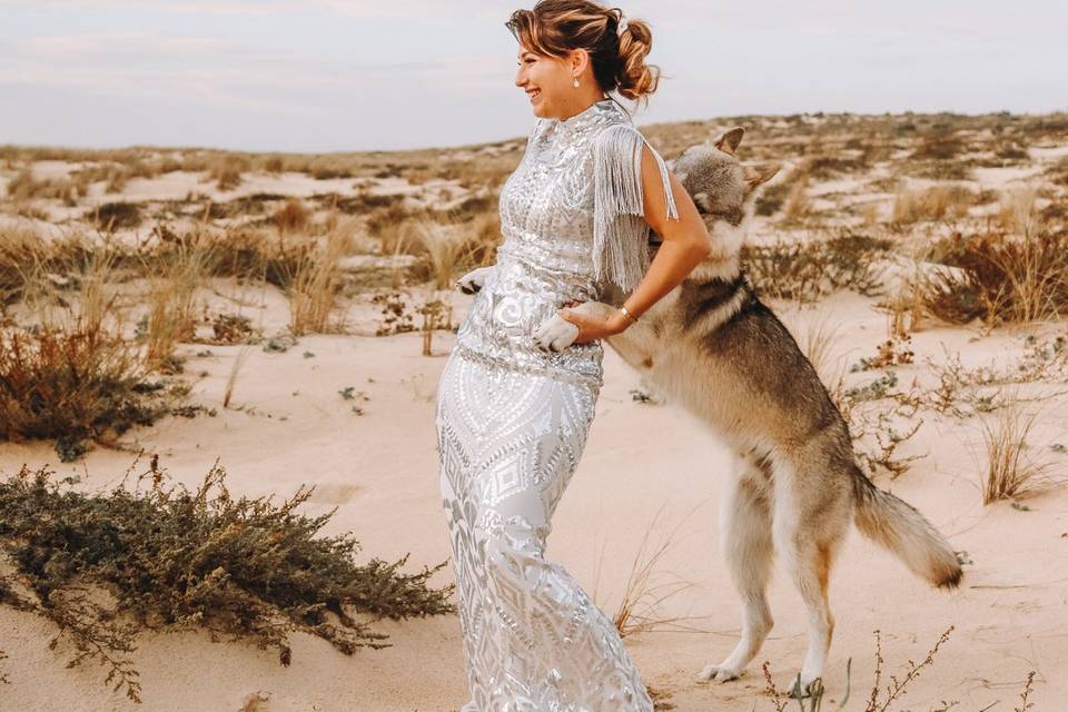 Mariée dans les dunes