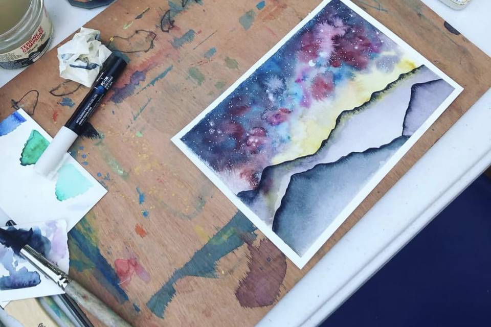 Nuit etoilée - Aquarelle