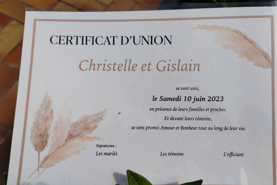 Certificat de Mariage