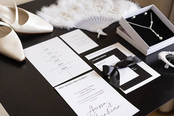 Faire-part mariage noir et bla