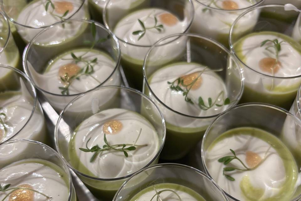 Velouté petits pois mousse che