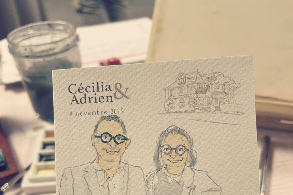 Aquarelle en direct mariage